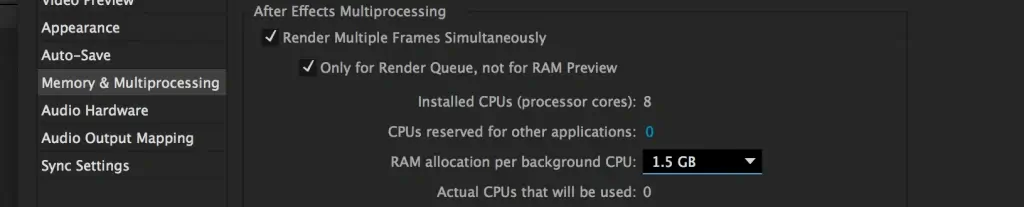 setting multi proses di aplikasi after effects
