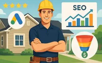 ilustrasi pemasaran digital dan seo untuk website kontraktor