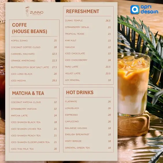 jasa desain daftar menu zunno coffee